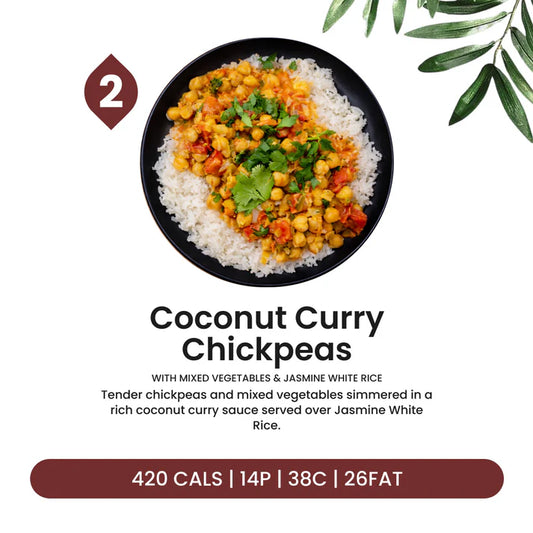 Coconut Curry Chickpeas with Mixed Vegetables & Jasmine White Rice
