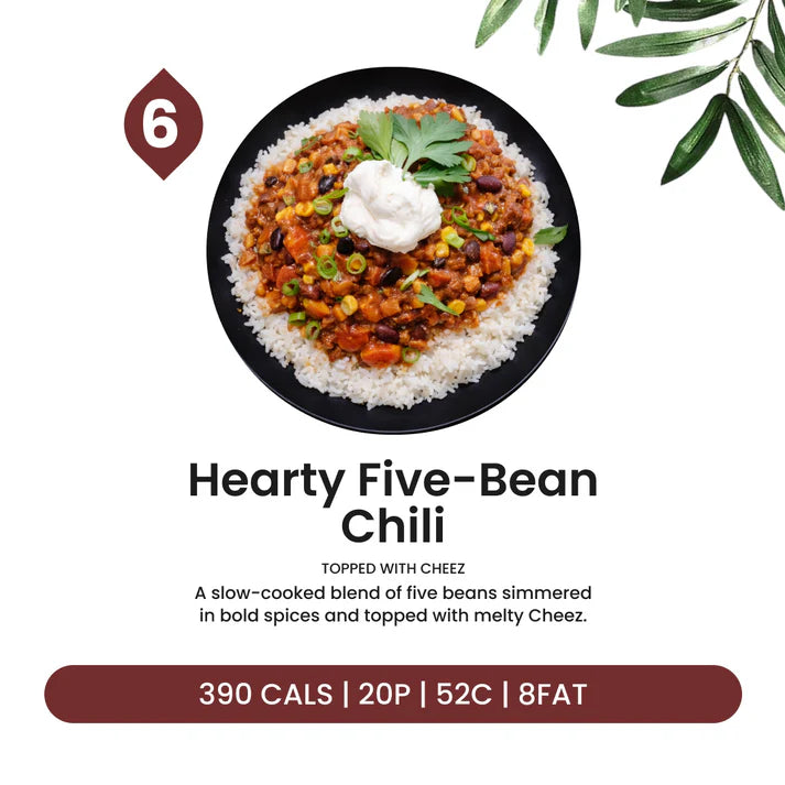 Hearty Five-Bean Chili Topped with Cheez