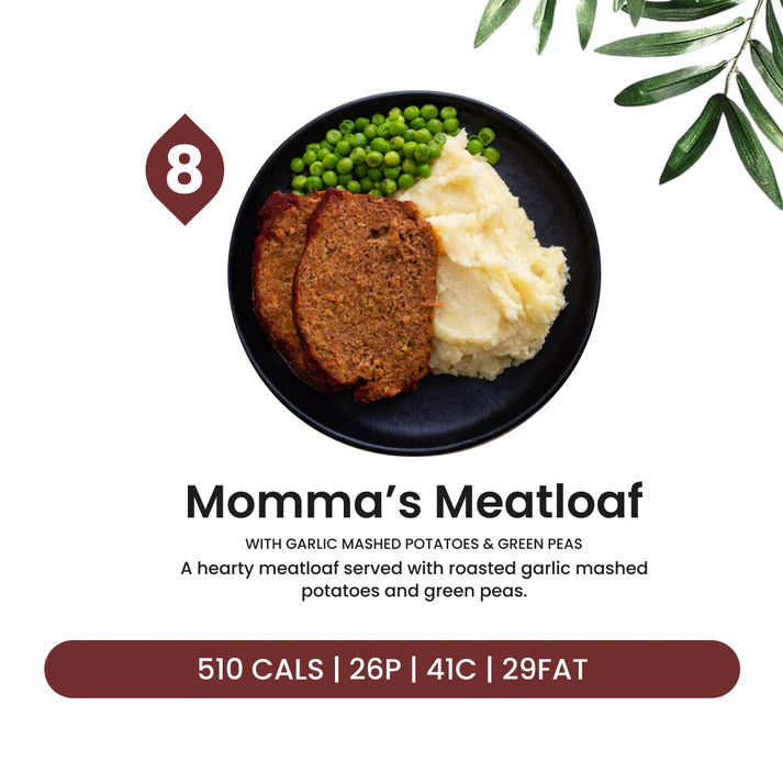 Momma’s Meatloaf with Garlic Mashed Potatoes & Green Peas